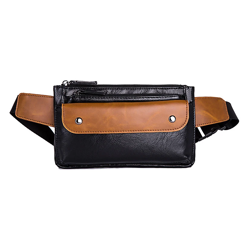 

Casual Leather Men Chest Bag Multi Zipper Pocket Fanny Pack Contrast Phone Sling Bags Single Strap Money Wallet Waist Packs Male