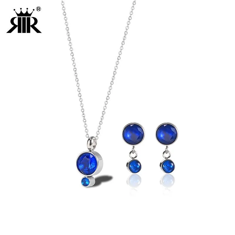 

RIR Send Women's Stainless Steel Simple Temperament Crystal Pendant Necklace Earrings Jewelry Gift Set