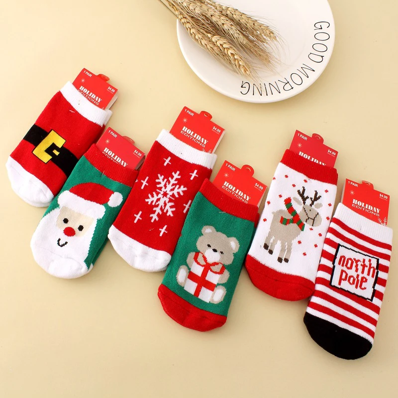 

Fashion 1 Pair Cotton Autumn Girls Boys Socks Striped Baby Terry Christmas Bear Socks Children Elk Snowflake Winter Kids Santa