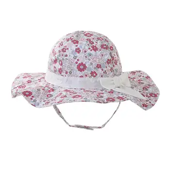 

2019 Fashion Princess Summer Cute Cotton Sun Hats Kids Floral Print Children Beach Cap Wide Brim Cap Girl Hats
