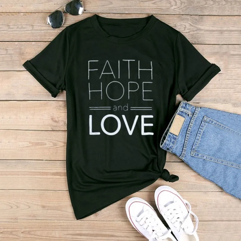 

FAITH HOPE and LOVE T-shirt Solid Color Christian Slogan Bible Church Tees Pray Jesus Slogan T Shirt Women Aesthetic Shirt Tops