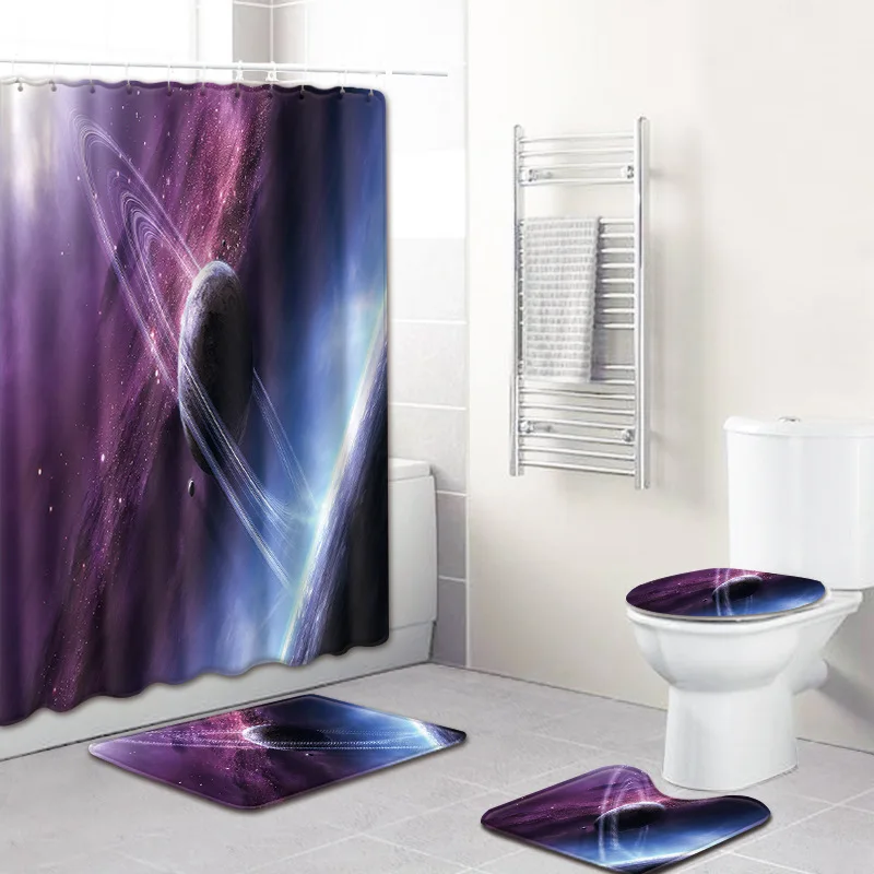 

The Starry Sky Shower Curtain Set Elefant Bathroom Carpet Anti Slip Bath Mats 3D Bathroom Mat Set Toilet Rugs for Home Decor