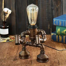 Металлический промышленный светильник-робот E27, настольная лампа для водопровода, украшение дома, освещение в помещении, для спальни, настольный фонарь