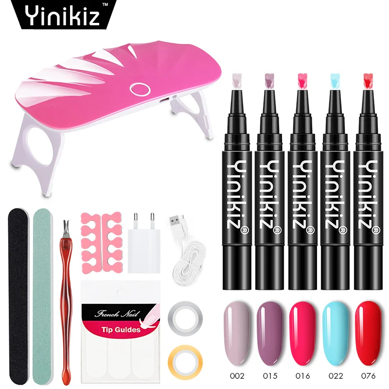 

Yinikiz 3 In 1 Gel Varnish Pen Set Nail Art Manicure Semi-permanent One Step Nail Gel Polish Pen Set UV LED Nails Dryer