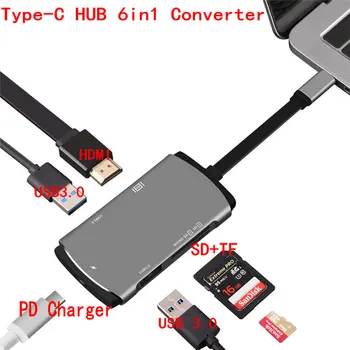 

Type-C HUB Multifunction Converter USB3.1 Type-C To HDMI+2*USB3.0+SD/TF Card Reader Slot With PD Charging port For Samsung S8