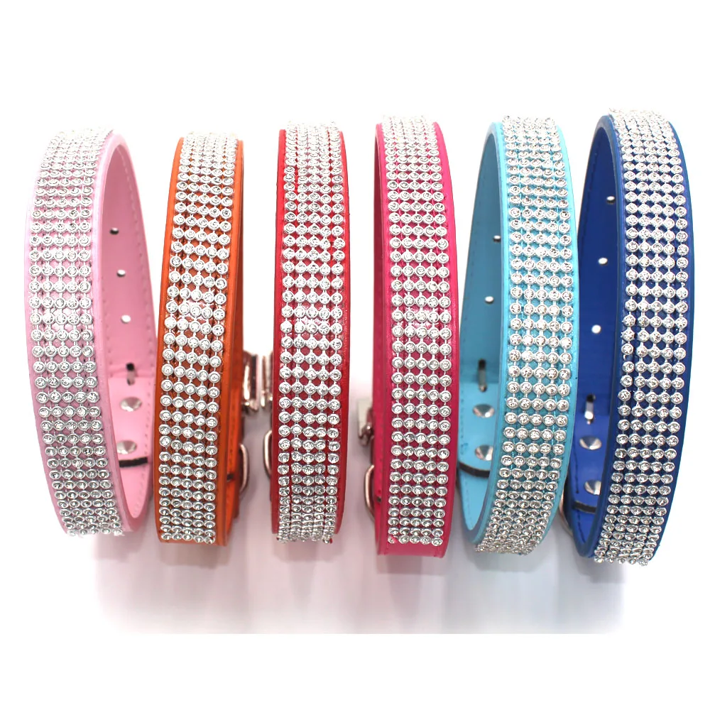

Bling Diamante Rhinestone PU Leather Cat Dog Collars for Small Medium Dogs Chihuahua Yorkie 6 Colors Size S M L XL