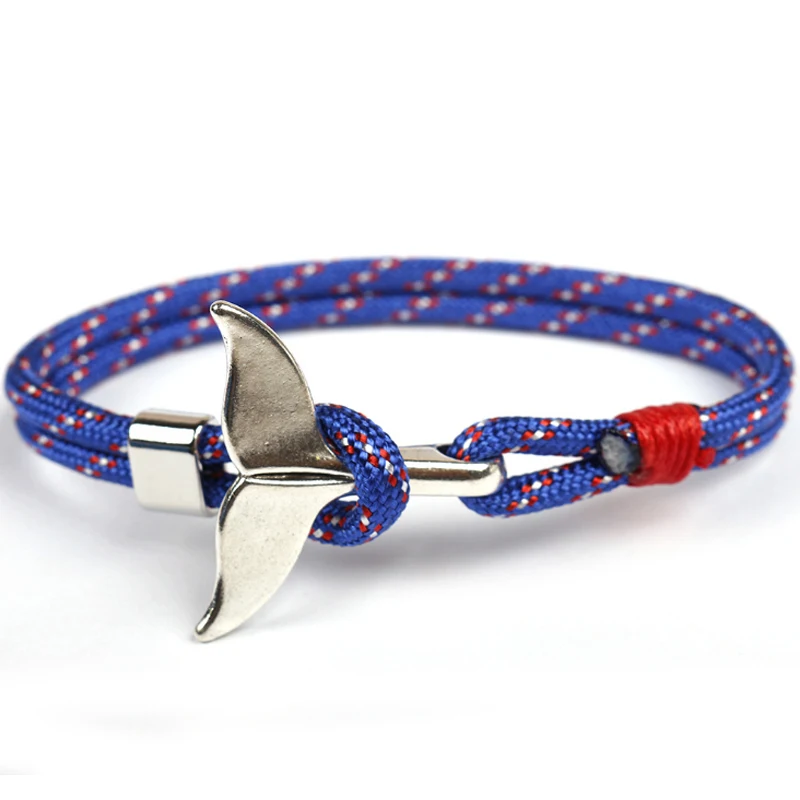 Fashion Whale Tail Anchor Bracelets Men Women Charm Nautical Survival Rope Chain Bracelet Male Wrap Metal Hooks Couples Bracelet