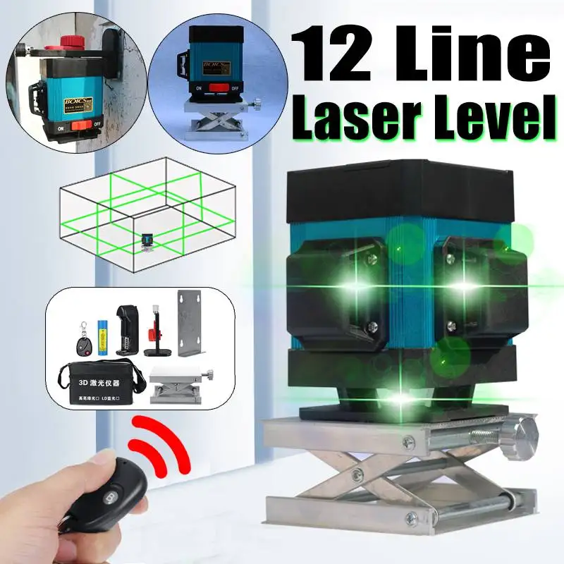 

12 Lines Blue Cross Line Laser Level 505nm 3D 360 Degree Rotation Auto Leveling Horizontal Vertical Laser Beam for Wall/Floor