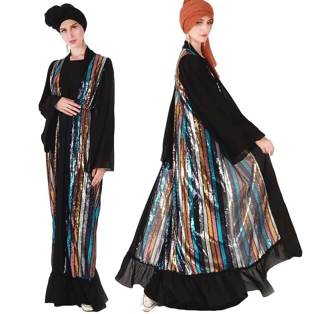 

Abaya Muslim Women Sequnis Long Dress Glitter Open Front Cardigan Islamic Loose Maxi Robe Kimono Kaftan Dubai Party Cocktail New