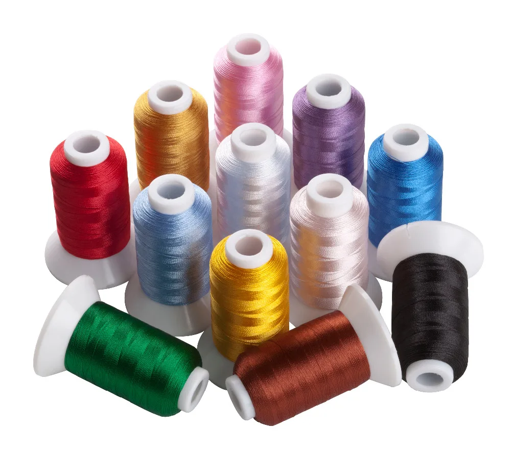 

12 Brother Colors Polyester Embroidery Machine Spools Thread + Gold and Silver Colors Metallic Embroidery Thread, 500M Each