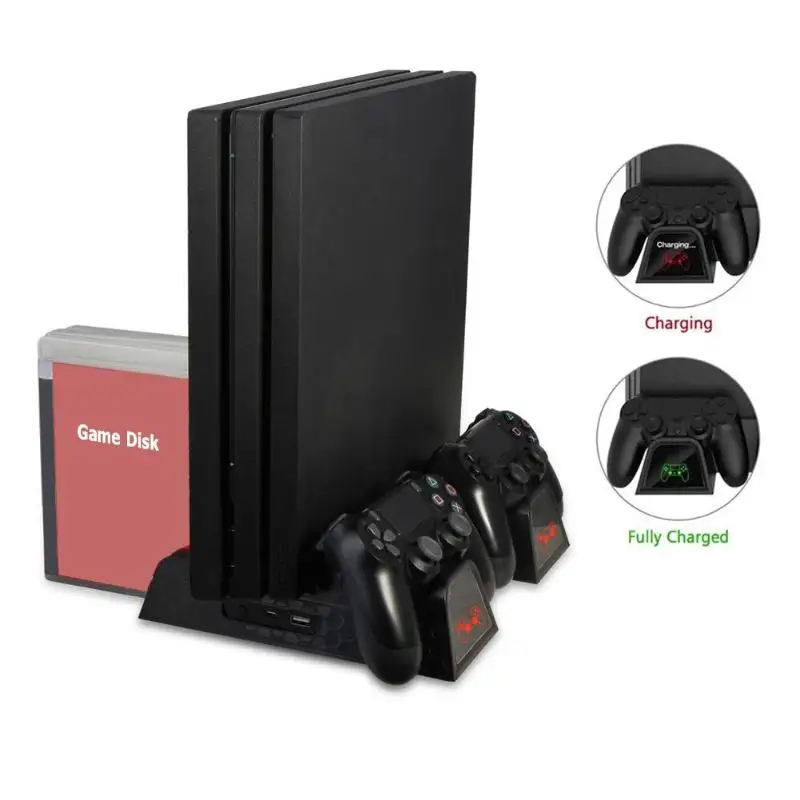 

Cooling Vertical Stand for PS4 Slim PS4 Pro Dual Controller Charging Docking Station Disc Storage Rack Holder Bracket for PS4