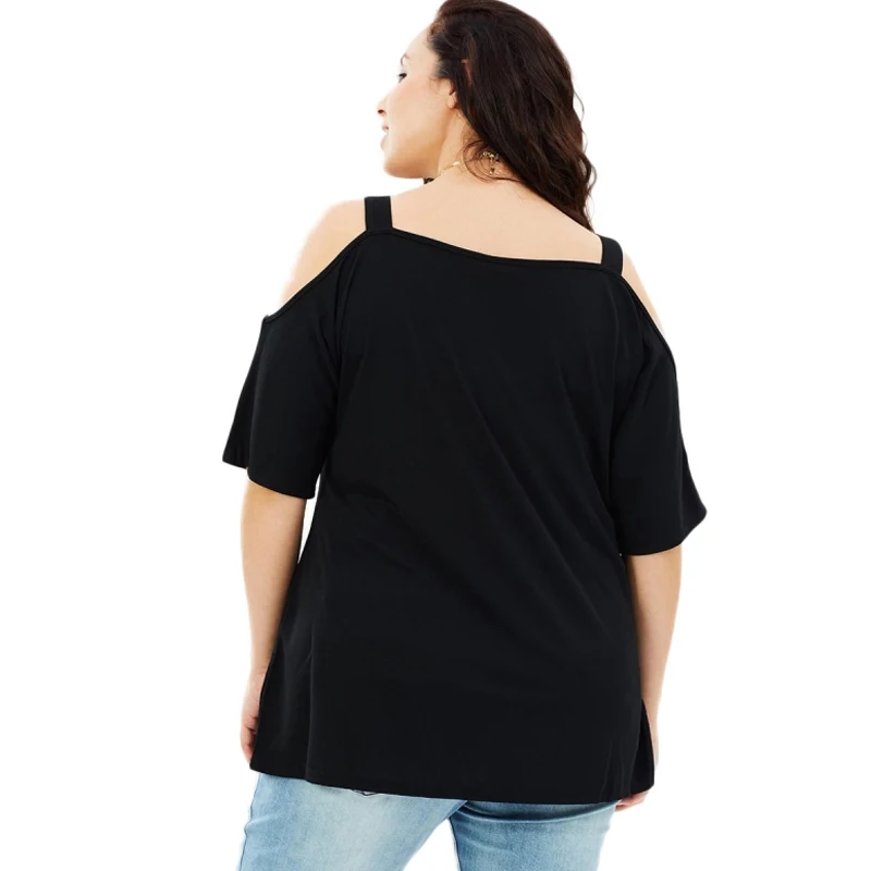 HDY HAODUOYI Plus Size Solid Casual Slash Neck Women T-shirt Female Hollow Out Sexy Tops Black Loose Top Tees Big Size HDY HAODUOYI Plus Size Solid Casual Slash Neck Women T-shirt Female Hollow Out Sexy Tops Black Loose Top Tees Big Size