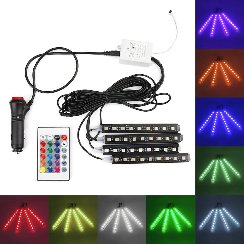 4x Universal LED Remote Control RGB Car Interior Decorative Floor Light