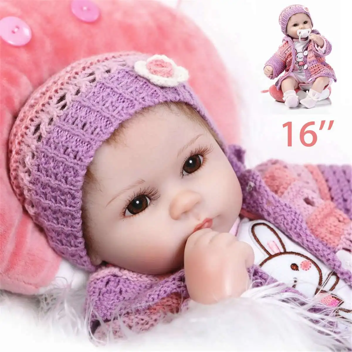 

16" Soft Silicone Reborn Doll Toys with Cloth Lifelike 40cm Vinyl Reborn Play House Bedtime Toy Birthday Christmas Gift for Girl