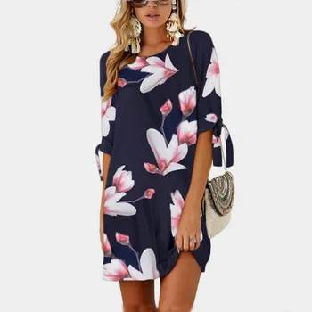 

Female Floral Printed Mini Dress Plus Size Straight Casual Sundress 2018 Boho Women Summer Half Sleeve O-neck Dress vestidos