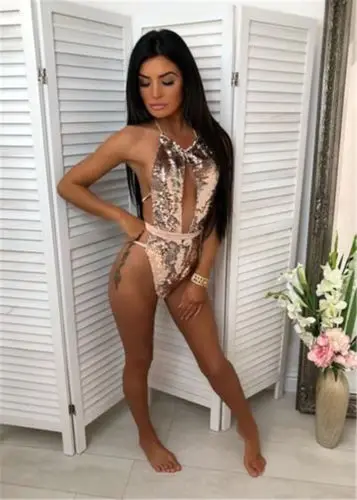 Женский слитный купальник бикини с блестками пуш ап монокини пляжная одежда