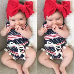 Одежда для младенцев pudcoco для маленьких девочек 4th июля американский День Независимости наряды Ползунки комбинезон боди-майка