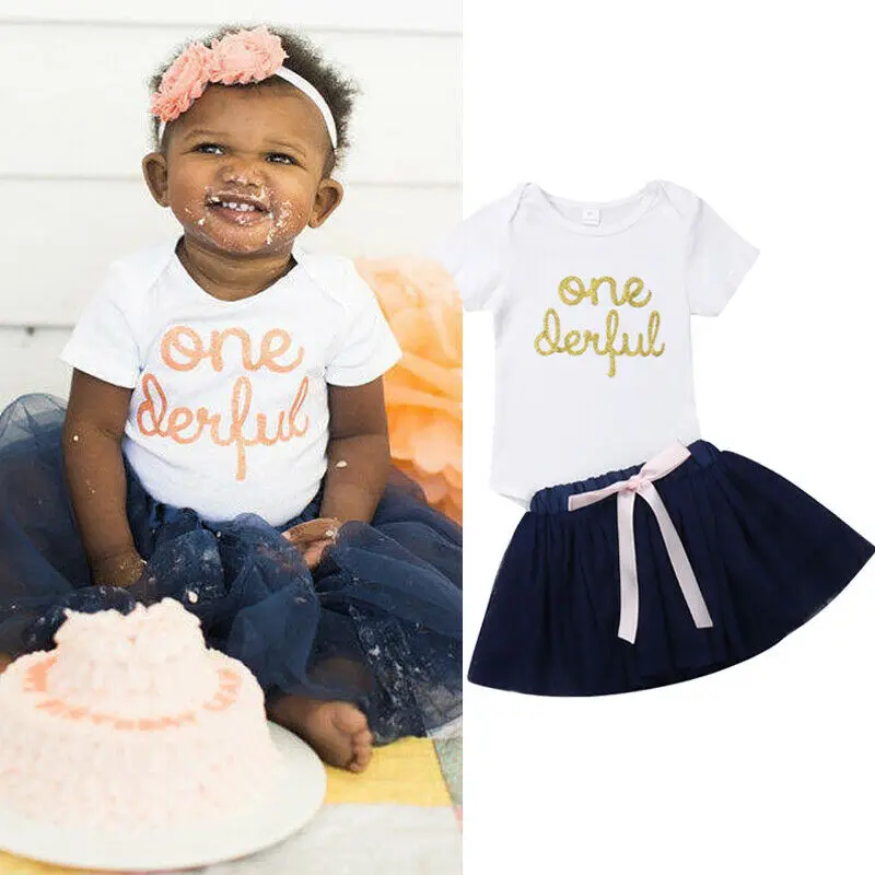0-18M New Infant Kids Baby Girl 1st First Birthday Clothes Set White Romper+Lace Tutu Skirts Cake Smash Outfits | Детская одежда и
