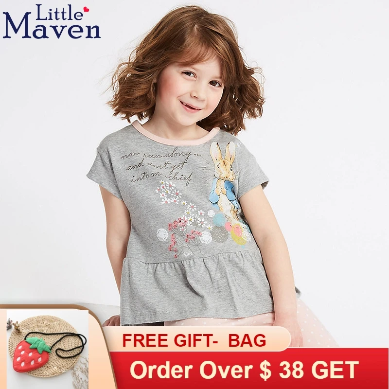 

2018 Little Maven summer t shirt short sleeve tee shirt with rabbit print in top with 100% cotton in free shipping