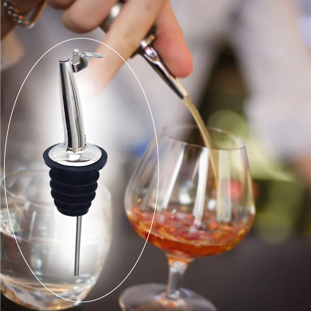 

Behogar 6pcs Stainless Steel Flow Whisky Liquor Drinks Wine Oil Bottle Pourer Spout Dispenser with Lid and Rubber Stopper Silver