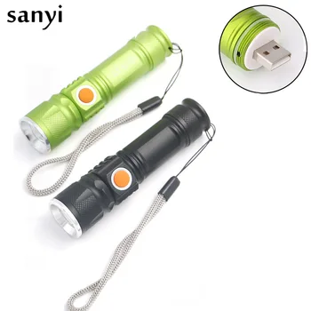 

USB Rechargeable LED Flashlight 3 Modes usb Torch Pocket LED Zoomable Lamp For Hunting Camping Built in Battery