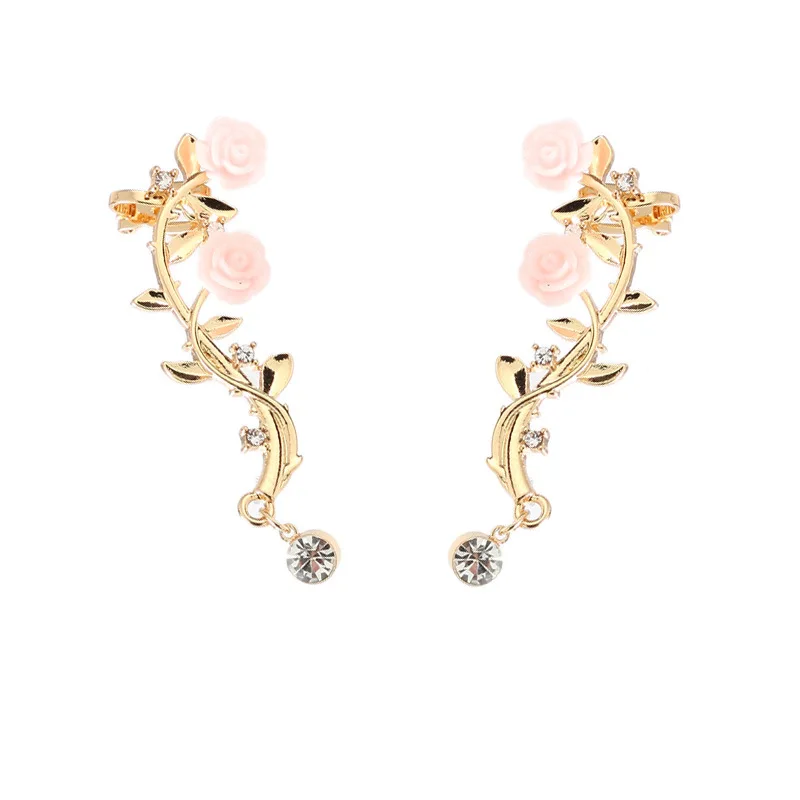 Pink Boho Tree Branch Stud Earrings Unique Women Rhinestone Left Crystal Seaside 1Pair Golden Silver Girls Elegant Flower Shape