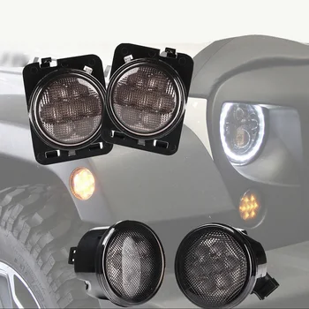 

LED Five Stars Smoke Lens Front Bumper Fog Turn Signal Lights & Amber Color Fender Side Marker Light for Jeep Wrangler JK 07-18