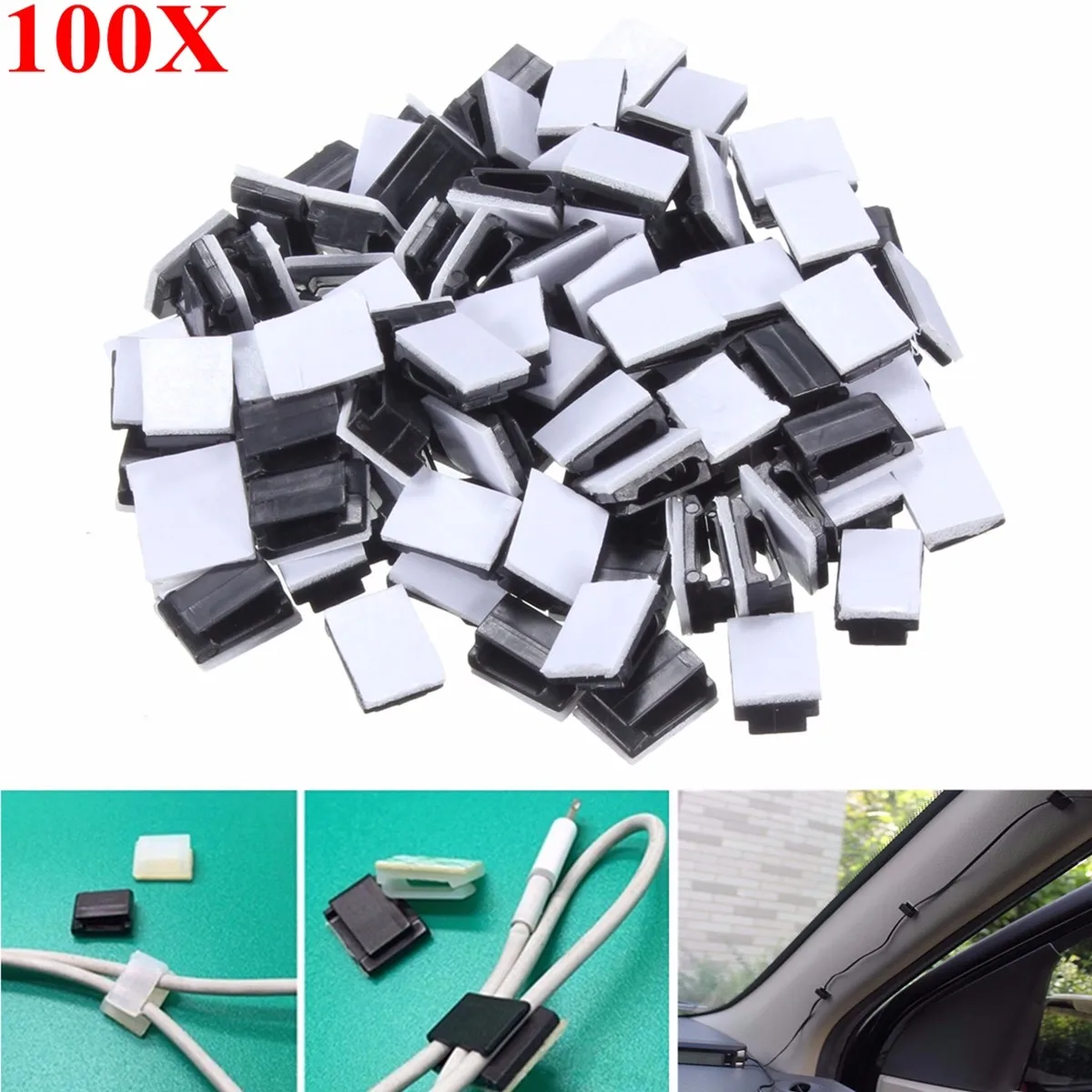Newest 100Pcs Black Plastic Wire Tie Rectangle Cable Mount Clip Clamp