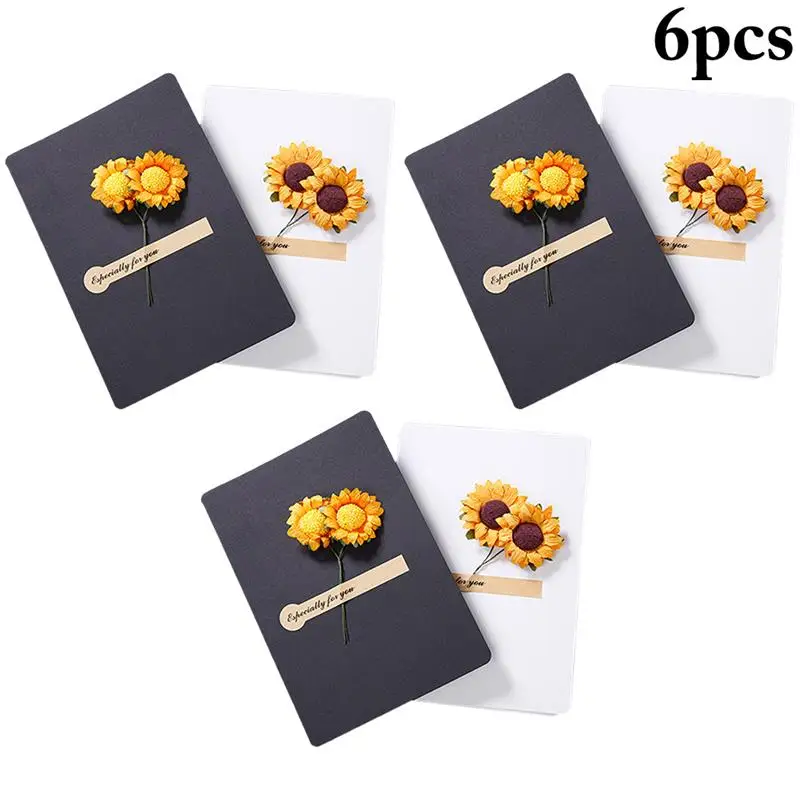  6pcs Paper Greeting Cards With Dried Flower Thank You Cards Christmas Gift Cards Sunflower Invitati - 33008996272
