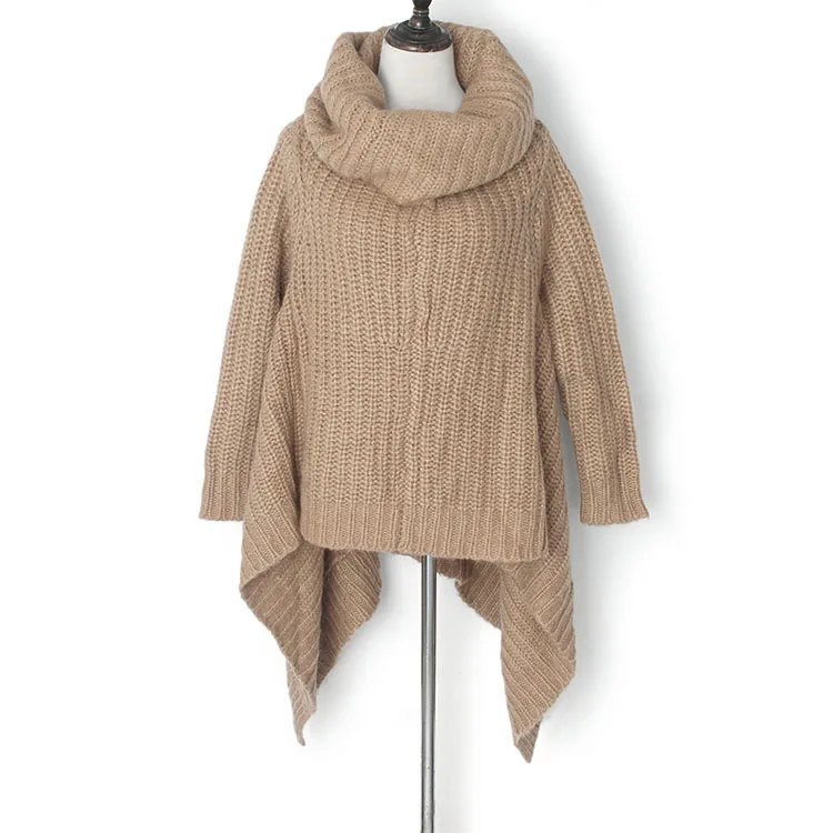 YUNINYOYO Individuality free big Lapel turtleneck irregular hem Wool Mohair thick needle thickened women winter sweater ~ YUNINYOYO Individuality free big Lapel turtleneck irregular hem Wool Mohair thick needle thickened women winter sweater ~