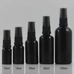 Блестящая черная стеклянная бутылка для распыления тумана 15 мл, стеклянная упаковка для лосьона 15 мл в наличии