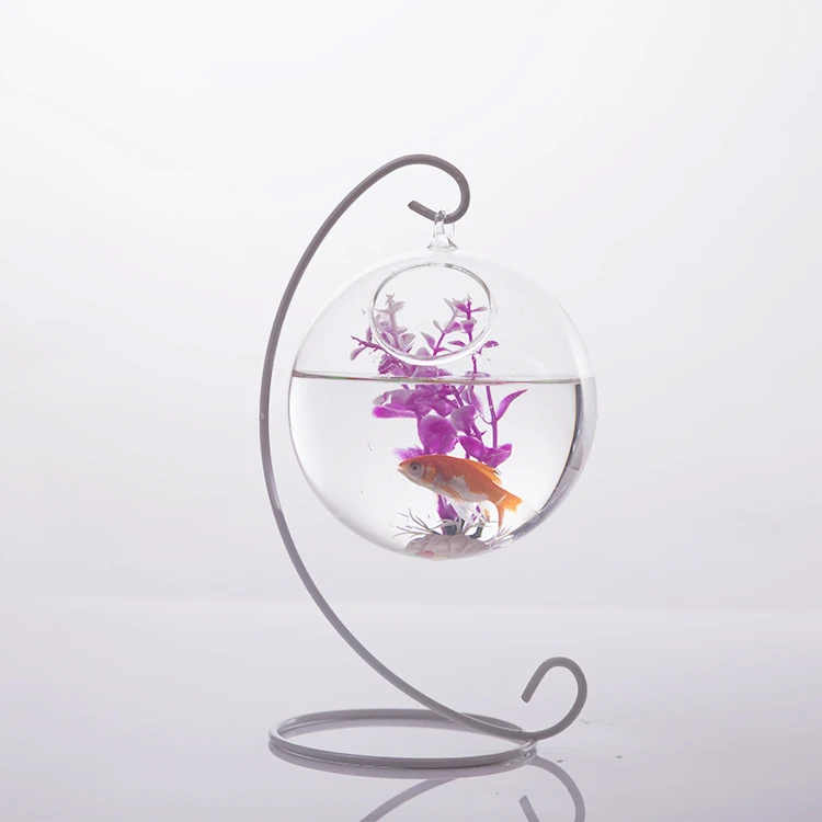 Прозрачный подвесной стеклянный шар подвесной Террариум для растений с металлической подставкой Глобус стойка держатель круглый аквариум Рыба цветок растение ваза горшок