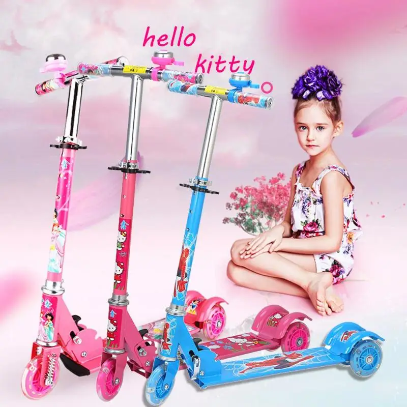 

Cartoon Printed Adjustable Folding Children Bike Scooter Bell 3 Wheels Lighting Kids Outdoor Sport Exercise Toys Kick Scooter