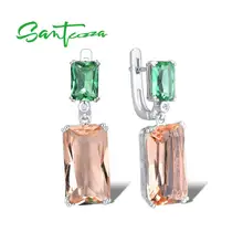SANTUZZA, серебряные серьги для женщин, 925 пробы, серебряные, блестящие, зеленые, шампанские, кристалл, висячие серьги, сережки, модные ювелирные изделия