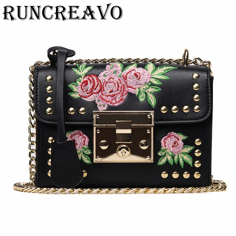 

2019 Embroidery Rose Women pu leather Handbag Tote Shoulder messenger Bag Flap Bag Designer PU Leather Handbag Bolsa Feminina