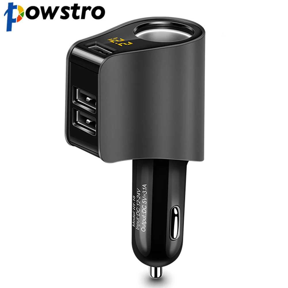 POWSTRO HY10 3 USB 3.1A Быстрая зарядка автомобильный телефон зарядное устройство адаптер с Volmeter Прикуриватель разъем с DC 12-24 В для телефона