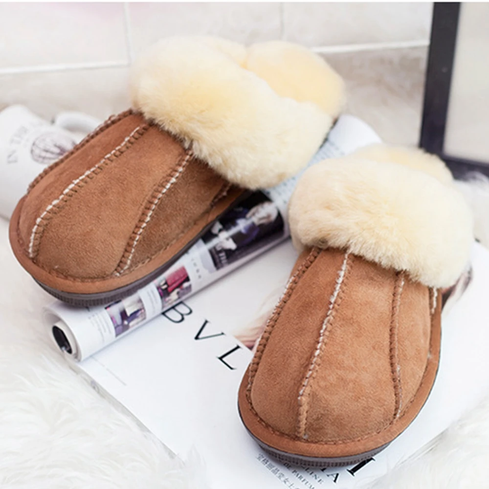 Winter Warm Indoor Shoes Thick Wool Slippers Women Men Couple Furry ...