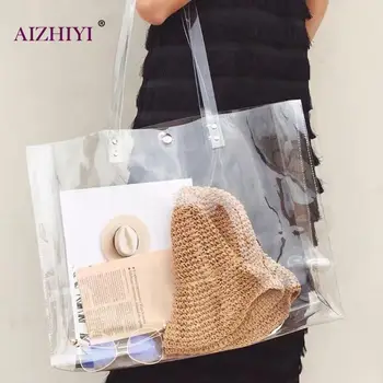 

Women PVC Transparent Summer Simple Totes Handbags Girls Fashion Casual Large Capacity Clear Shoulder Shopping Beach Bags