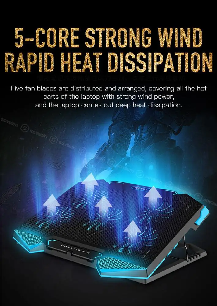 

DSstyles Laptop Cooler 5 LED Fans Aluminium Cooling Notebook Pad Silent Dual USB Speed Control Base Cooler Pad