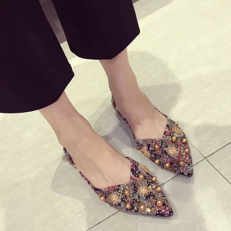 

Women Flats Bling Bling Flat Shoes Woman Ballet Flats Pearl Shoes Casual Pointed Toe Soft Slip on Fashion Loafers