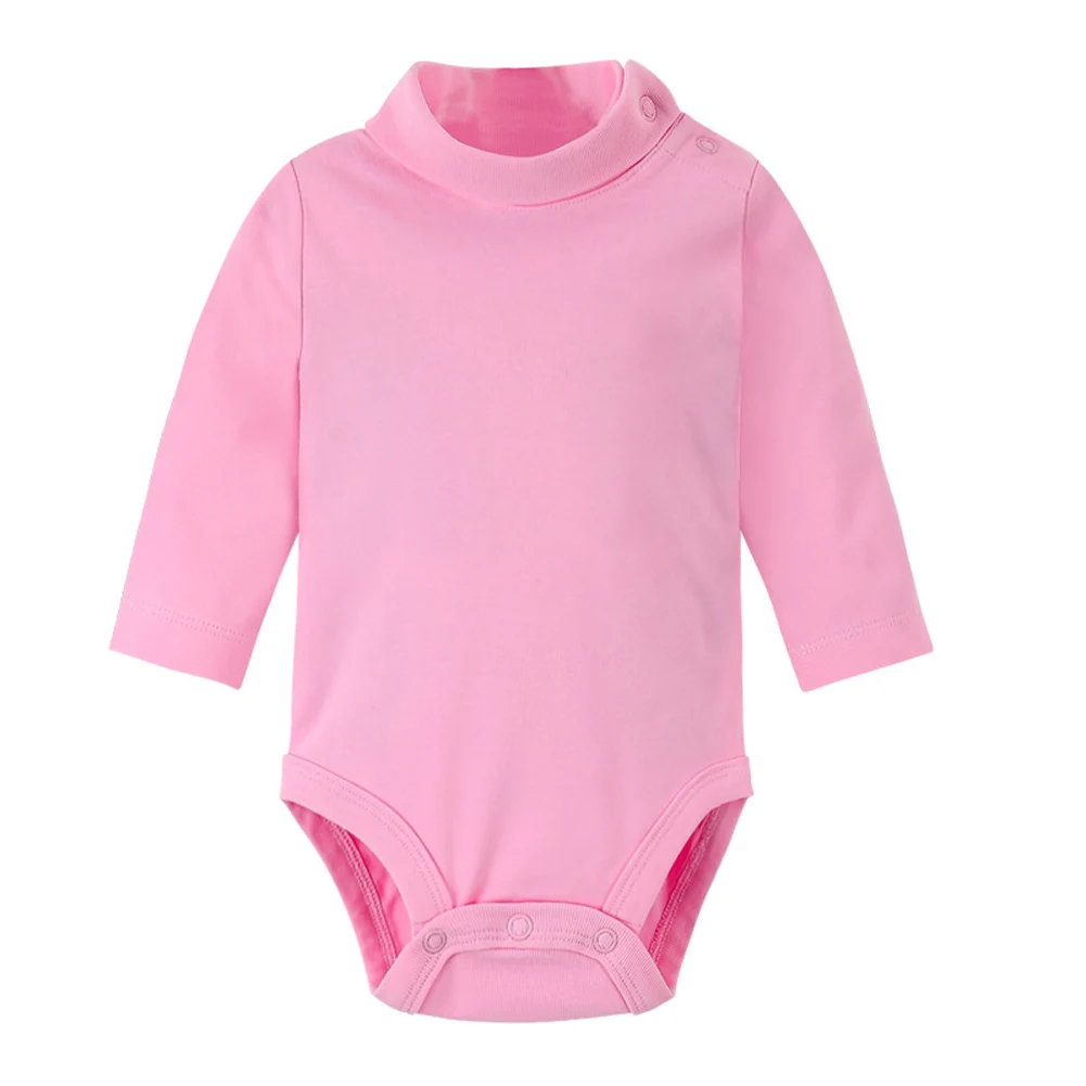 Infant Baby Unisex Cotton Solid Bodysuit High Collar Outfit Long Sleeve