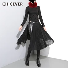 CHICEVER черная Осенняя плиссированная женская юбка, женская шифоновая юбка с регулируемой металлической пряжкой, свободные юбки миди, модная Повседневная Новинка