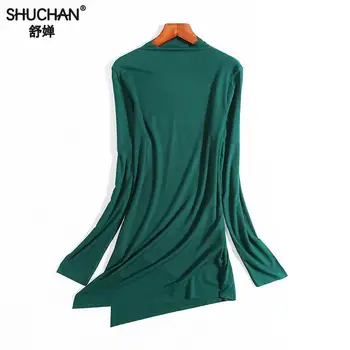 

Shuchan Asymmetry T-shirts For Women Turtleneck Autumn Fall Modal Winter Tops For Women 2018 Femme Vetement Yellow Green 3903