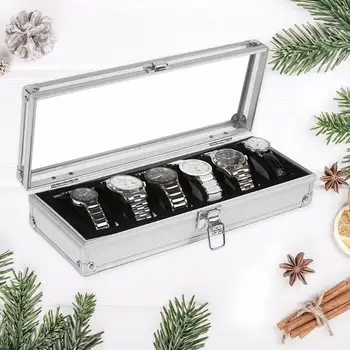 

6 Grids Aluminum Watch Box Case Professional Holder Organizer for Clock Watches Jewelry Boxes Case Display шкатулка для часов
