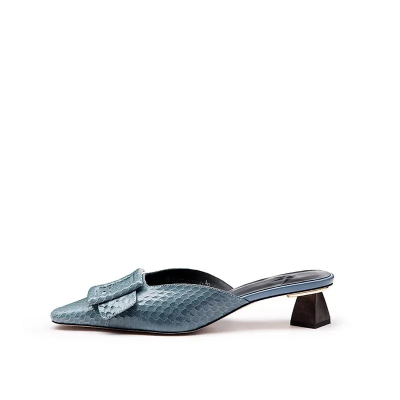 

Stkehidba 2019 New Women Fashion Shoes Slippers Summer Outside Snakeskin Leather Pointed Toe Heel Ladies Slides Slides Med