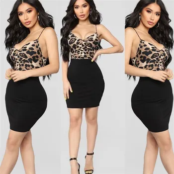 

Newly Women Sleeveless Leopard Print Plus Size Tops Shirt Bodysuit Spaghetti Strap Bodycon Jumper Sexy Jumpsuit Romper