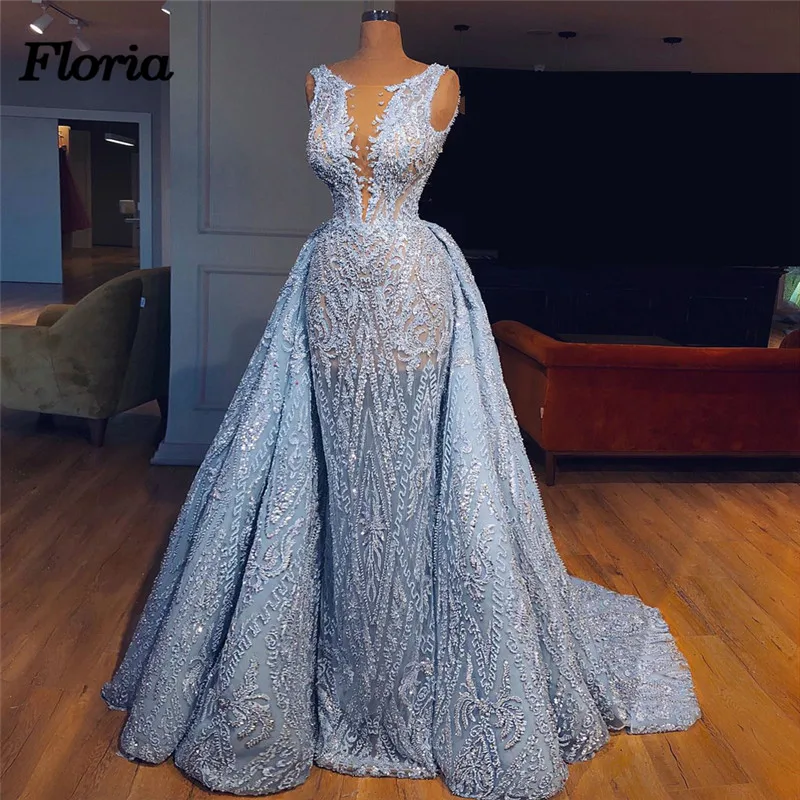 

Luxury 2018 Aibye Blue Pageant Evening Dresses with Detachable Skirt African Muslim Forma Prom Dress Robe de soiree abendkleider