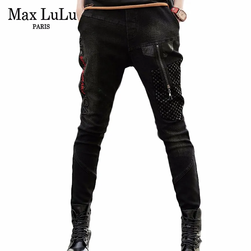 Max LuLu 2018 модные корейские женские вышивка шаровары женские зимние черные джинсы эластичные Pantolon теплые джинсовые брюки