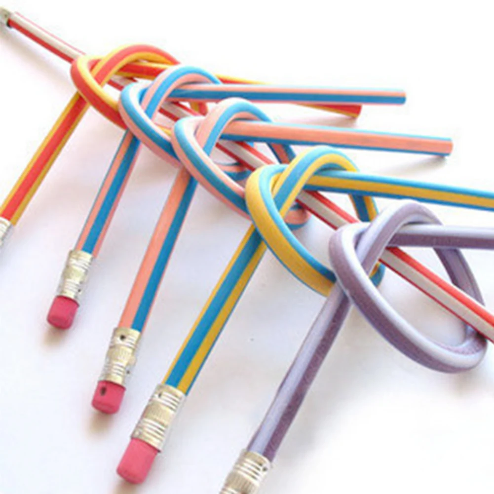 

5Pcs Kids Colorful Novelty Bendy Pencils Stripe Soft Flexible School Supplies Fun Pencil Stationery Equipment #20