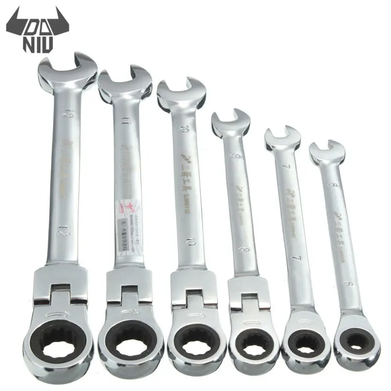 

DANIU 6Pcs 6mm-12mm Metric Head Ratchet Spanner Flexible Pivoting Gear Wrench Garage for Metric Tool Hand Tool Sets